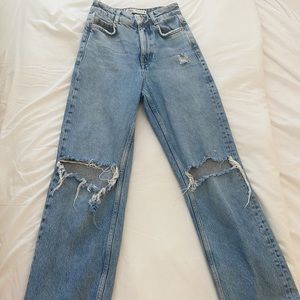 Zara High Rise Ripped Wide Leg Jeans